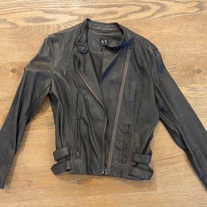 Armani Exchange Vegan Leather Biker Jacket - Grey